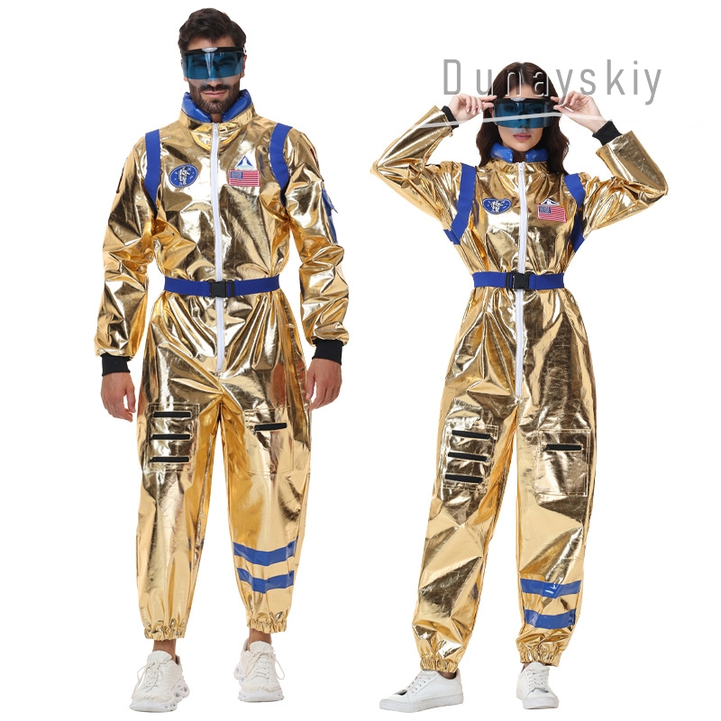 Anime Cosplay Couple - Combinaison d'astronaute dorée métallique brillante, costume